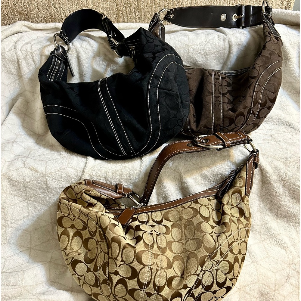 THREE Authentic Coach Signature Handbags